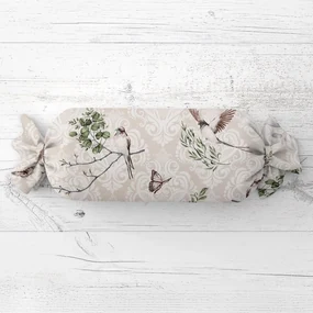 Biante Vankúš valec bonbon Sandra SA-490 Lastovičky s motýlikmi na béžovom ornamente 15x60 cm
