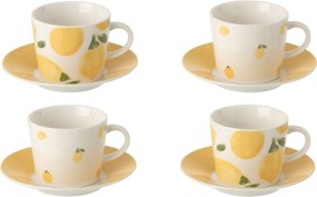 Kávová sada 4 šálok s podšálkami Casa Limone - Ø 11*6 cm / 90 ml