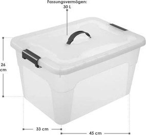 Sada 4 úložných boxov s viečkami, 30 l, plast, priehľadné
