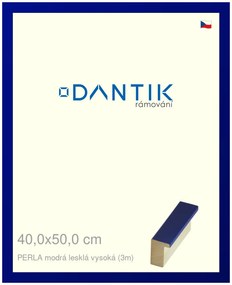 DANTIK rám na obraz 40x50 | PERLA modrá lesklá vysoká (Sklo Čiré)