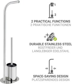 Stojan na toaletný papier so štetkou z nehrdzavejúcej ocele v lesklej striebornej farbe Levante – Wenko