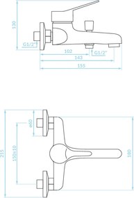 Kuchinox Tibi, nástenná vaňová batéria bez sprchového setu, chrómová, LAV-BQY_010D