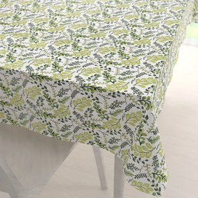 Biante Bavlnený obdĺžnikový obrus Sandra SA-426 Zelené vetvičky s lístkami na bielom 140x220 cm