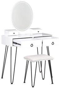 Toaletný stolík so 4 zásuvkami a LED zrkadlom biela/čierna SOYE Beliani