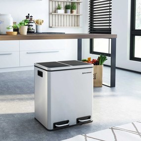 Kôš na selektívny odpad 30 L, kuchynský odpadkový kôš 2 x 15 litrov, strieborný