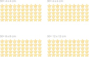 Akvarelové hviezdy žlté 50 ks textilné prelepiteľné nálepky na stenu 50 ks 4x4 cm
