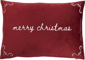 Červená zamatová obliečka na vankúš Aix s výšivkou Merry Christmas – 50*35 cm