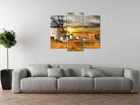 Gario Obraz s hodinami Veterné mlyny v Španielsku - 3 dielny Rozmery: 100 x 70 cm