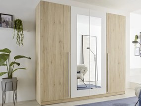 Šatníková skriňa so zrkadlom Cano, 228 cm, dub san remo/biela