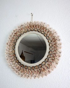 Zrkadlo okrúhle TIMOR , ružové, pravé mušle, ručná práca, 46 cm