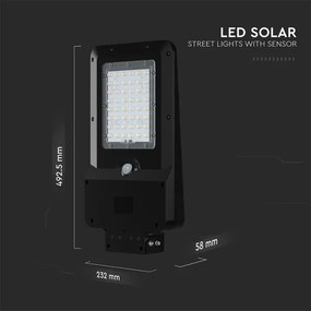 LED Solárna pouličná lampa so senzorom LED/20W/7,4V IP65 5400 mAh