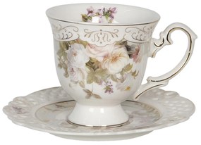 Porcelánová šálka s tanierikom s kvetinovým motívom - 12 * 9 * 9 / Ø 14 * 1 cm / 0.2L