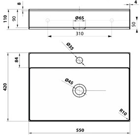 Sapho Sapho, AURUM nerezové nástenné umývadlo 55x42cm, vrátane výpuste, gun metal, AU102