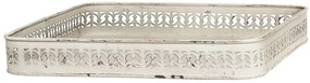 Krémový antik kovový dekoračný podnos so zdobením - 33*33*5 cm