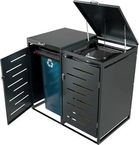 Kovový prístrešok pre 2 popolnice, antracit, 132×116×80 cm