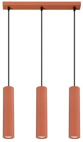 Závesné svietidlo Karbon, 3x okrovo červené kovové tienidlo