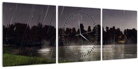 Obraz - Daždivý večer (s hodinami) (90x30 cm)