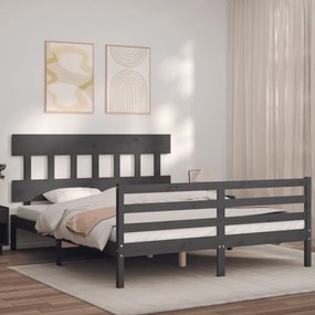 Posteľný rám s čelom sivý 5FT King Size masívne drevo 3195163