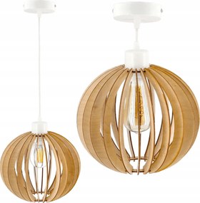 Drevená hustá guľová závesná stropná lampa