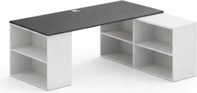 Kancelársky písací stôl s úložným priestorom BLOCK B01, 180 × 160 cm, biela/grafit