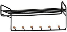 Nástenný vešiak s policou a háčikmi Gc7230 čierna/prirodná