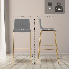 Sada 2 ks barových stoličiek Hoover plast, zlaté nohy - sivá