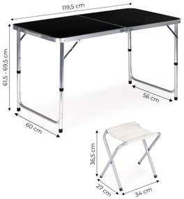 Bestent Kempingový stôl skladací 120x60cm a 4 stoličky Black