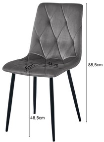 Ružová zamatová jedálenská stolička LIBRA s čiernymi nohami