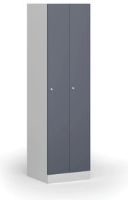 Kovová šatníková skrinka S1 zúžená, 2 oddiely, 1850 x 500 x 500 mm, demont, cylindrický zámok, tmavosivé dvere