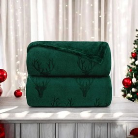 Vianočná deka NOBLE Deer 150x200 cm - tmavo zelená