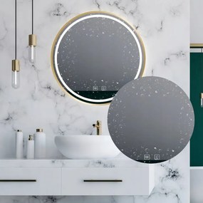 Rea Zrkadlo ⌀60 cm s vyhrievaním a regulovateľným LED osvetlením HOM-05506, brúsená zlatá