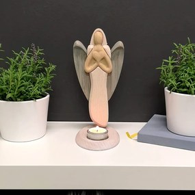 AMADEA Drevený svietnik anjel so srdcom, farebný, výška 25 cm