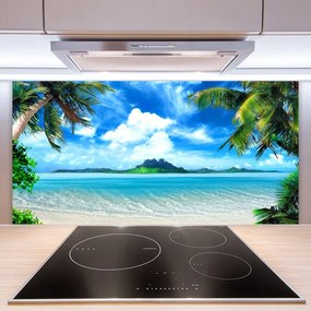 Sklenený obklad Do kuchyne Palmy more tropický ostrov 140x70 cm
