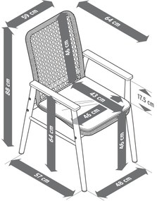 Jedálenská stolička s tíkovými opierkami rúk a textilným výpletom