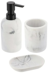 Sada kúpeľňových doplnkov Everist Marble, biela/s čiernymi prvkami