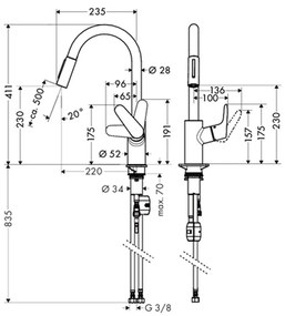 Hansgrohe Focus M41, kuchynská páková batéria 240 s výsuvnou sprškou, 2jet, vzhľad nerezu, HAN-31815800