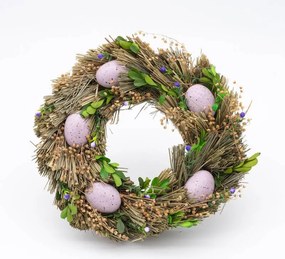 DECOLED Veľkonočný veniec na dvere 30 × 30 × 8 cm, plast a prútie, vonkajší