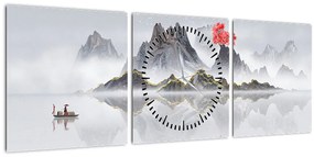 Obraz - Hory v hmle (s hodinami) (90x30 cm)