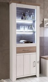 Vysoká vitrína Cruz, bielená pínia/šedý dub