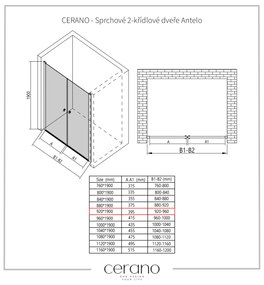 Cerano Antelo, 2-krídlové sprchové dvere 92x190 cm, 6mm číre sklo, chrómový profil, CER-CER-432319