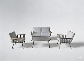 Garden Line SÚPRAVA HLINÍKOVÉHO NÁBYTKU (SOFA + 2 KRESLÁ + STÔL) BEŽOVÁ + BEŽOVÉ VANKÚŠE *9408