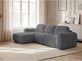 Sivá rozkladacia/s úložným priestorom rohová pohovka z textílie buklé (ľavý roh/s leňoškou) Montaigne – Bobochic Paris