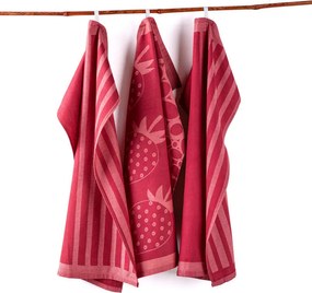 Utierky z egyptskej bavlny JAHODY A PRUHY 50 x 70 cm 3 ks