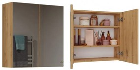 Kúpeľňová horná dvojdverová skrinka so zrkadlom MARGO - dub artisan