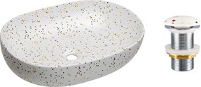 Comad Keramické umývadlo na dosku Lili 60x41,5 terazzo + výpusť Click-Clack terazzo