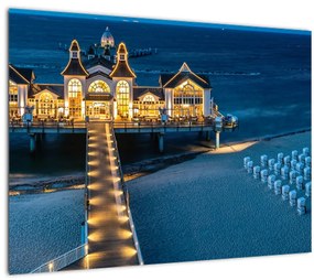 Sklenený obraz - hotel na pláži (70x50 cm)