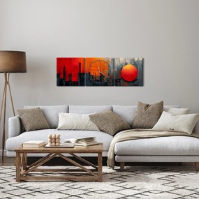 Obraz - Abstraktná maľba mesta (s hodinami) (90x30 cm)