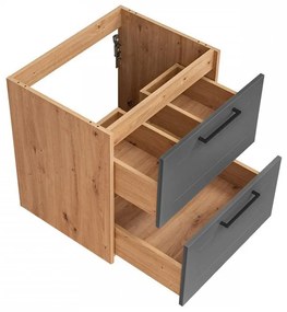Závěsná skříňka Madera se zápustným umyvadlem 60 cm grafitová/dub artisan