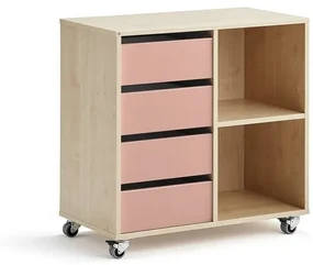 Úložná skriňa CASPER, 4 zásuvky, 2 priehradky, breza, tmavoružová