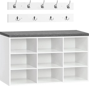 Predsieňový vešiak s botníkom a sedadlom Vasagle Jungo 80 cm biely/sivý